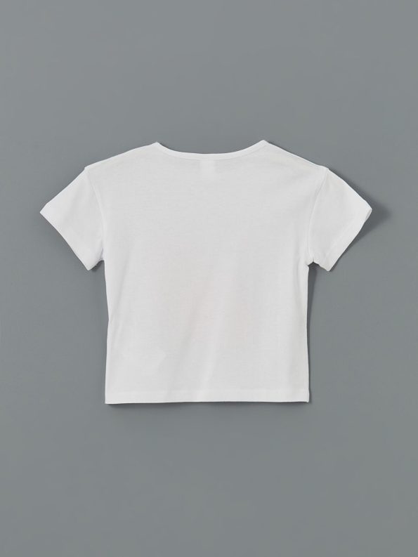 LCW Kids White Printed Crew Neck T-Shirt for Girls
