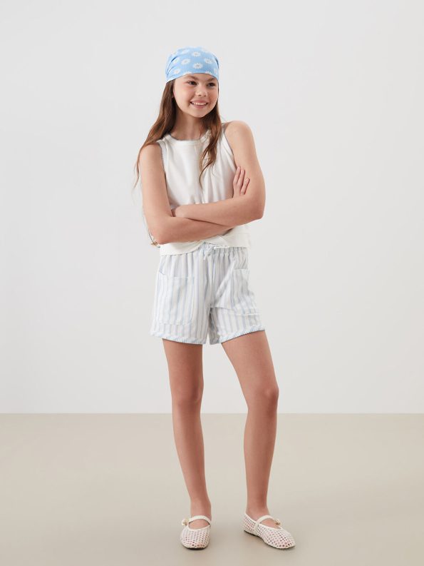 LCW Kids Blue Elastic Waist Girls Shorts