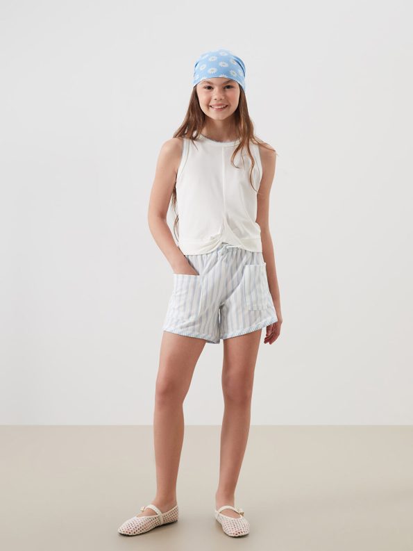 LCW Kids Blue Elastic Waist Girls Shorts