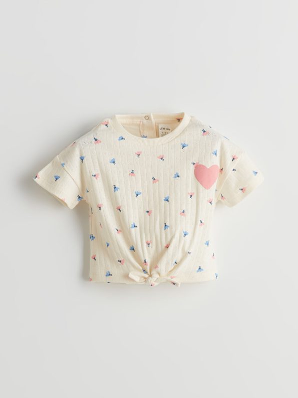 LCW Baby Beige Elastic Waist T-Shirt and Shorts Set for Girls