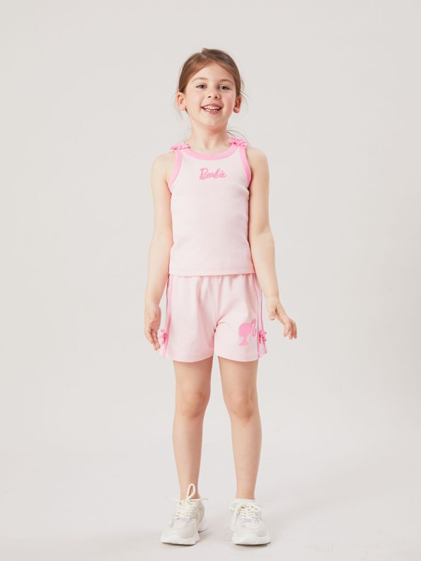 LCW Kids Pink Elastic Waist Barbie Print Girls' Shorts
