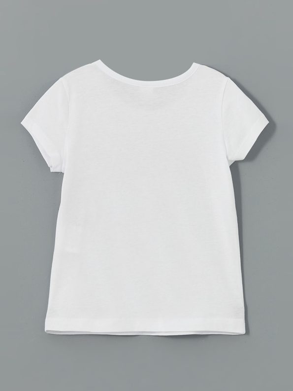 LCW ECO White Printed Crew Neck T-Shirt for Girls