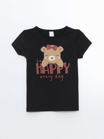 LCW ECO Black Printed T-Shirt for Girls
