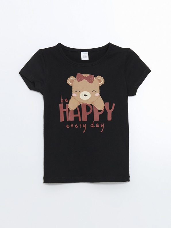LCW ECO Black Printed T-Shirt for Girls