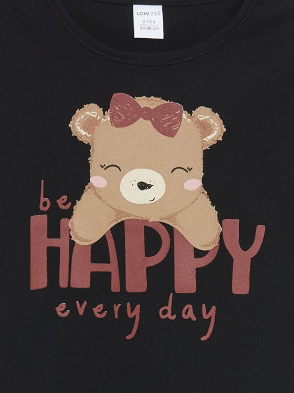 LCW ECO Black Printed T-Shirt for Girls
