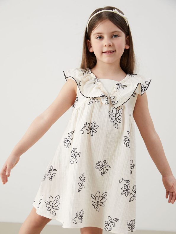 LCW Kids Cream Floral Muslin Dress