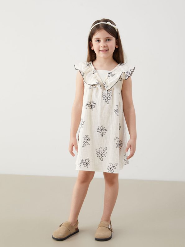 LCW Kids Cream Floral Muslin Dress