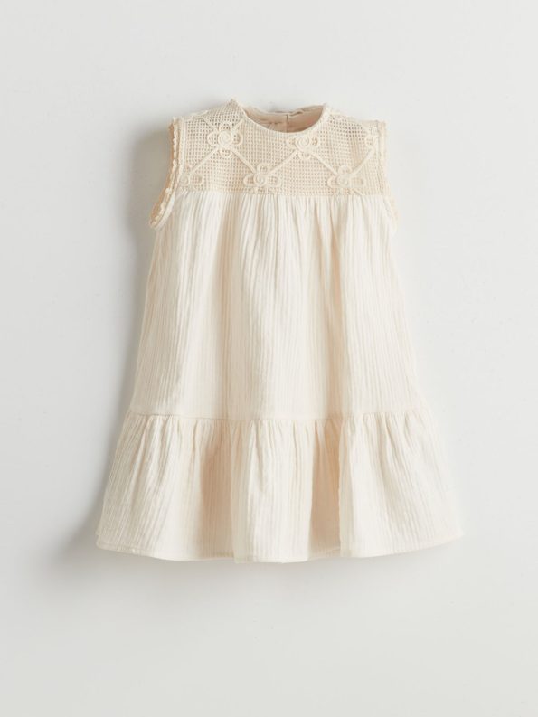 LCW Kids Cream Crew Neck Girls Muslin Dress