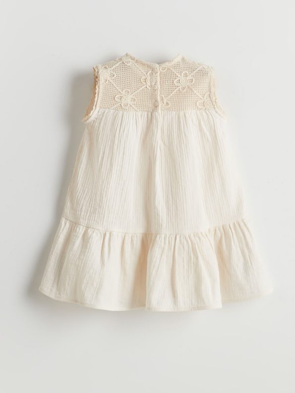 LCW Kids Cream Crew Neck Girls Muslin Dress