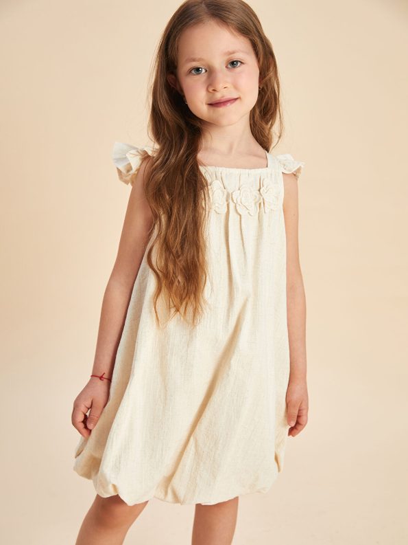 LCW Kids Beige Square Neck Ruffled Dress