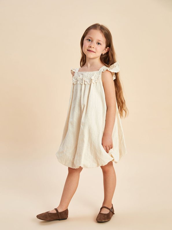 LCW Kids Beige Square Neck Ruffled Dress