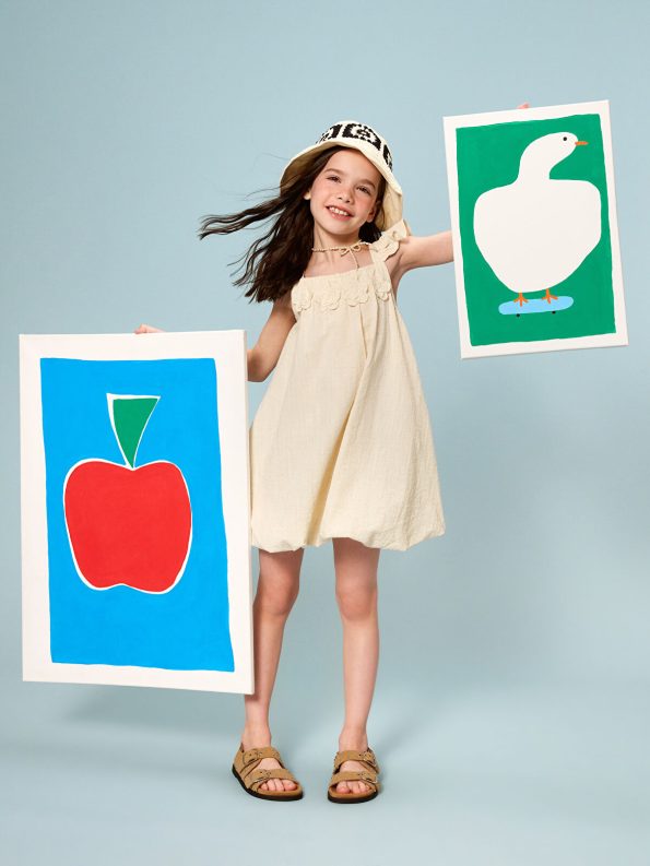 LCW Kids Beige Square Neck Ruffled Dress