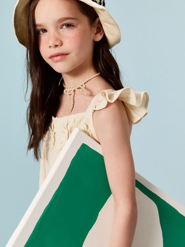 LCW Kids Beige Square Neck Ruffled Dress