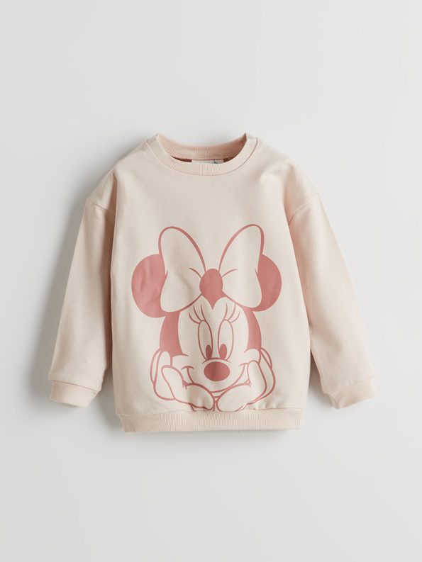 LCW Baby Beige Minnie Mouse Printed Sweatshirt and Leggings Set