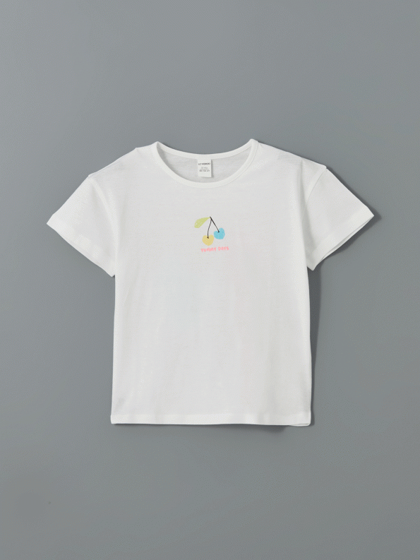 LCW Kids White Short Sleeve Printed T-Shirt for Girls