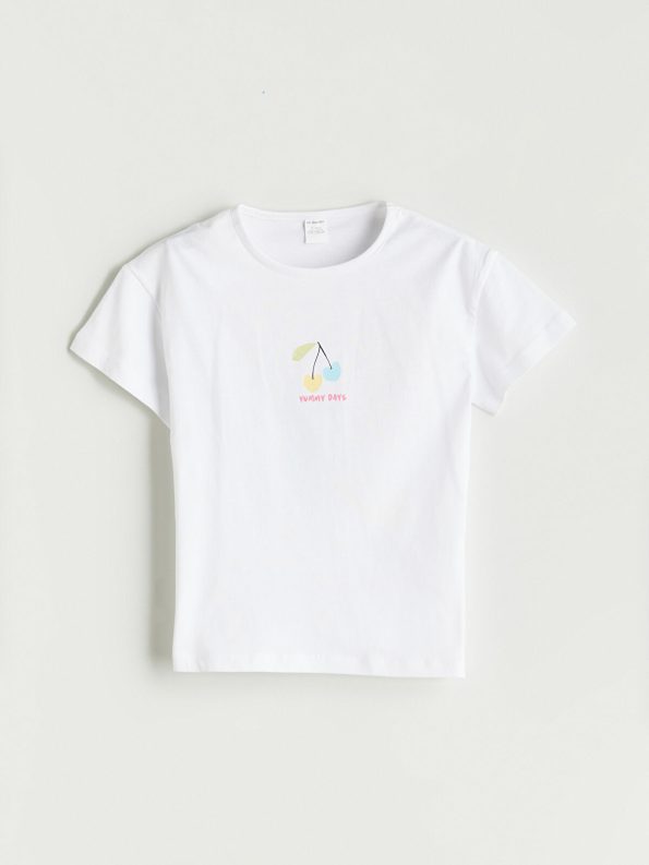 LCW Kids White Short Sleeve Printed T-Shirt for Girls