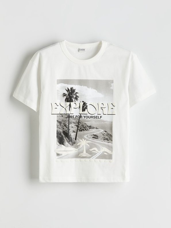 LCW Kids Cream Crew Neck Boys T-Shirt and Shorts Set