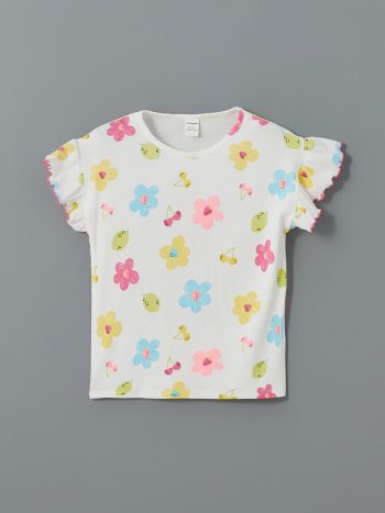 LCW Kids White Floral Print Girls T-Shirt