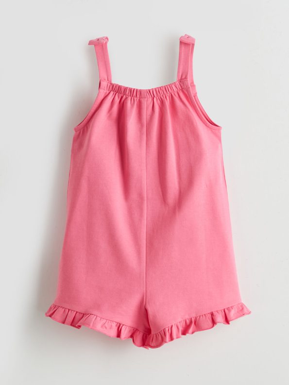 LCW Kids Pink Embroidered Neckline Girls' Dungaree