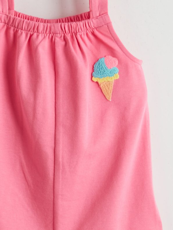 LCW Kids Pink Embroidered Neckline Girls' Dungaree