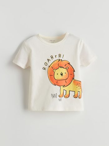 LCW Baby Cream Printed Short Sleeve Pajama Set for Boys