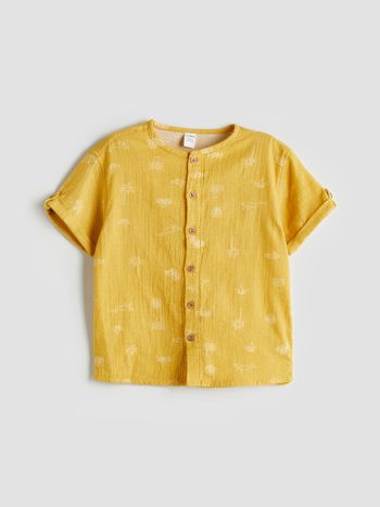LCW Kids Yellow Mandarin Collar Boys Shirt and Shorts Set