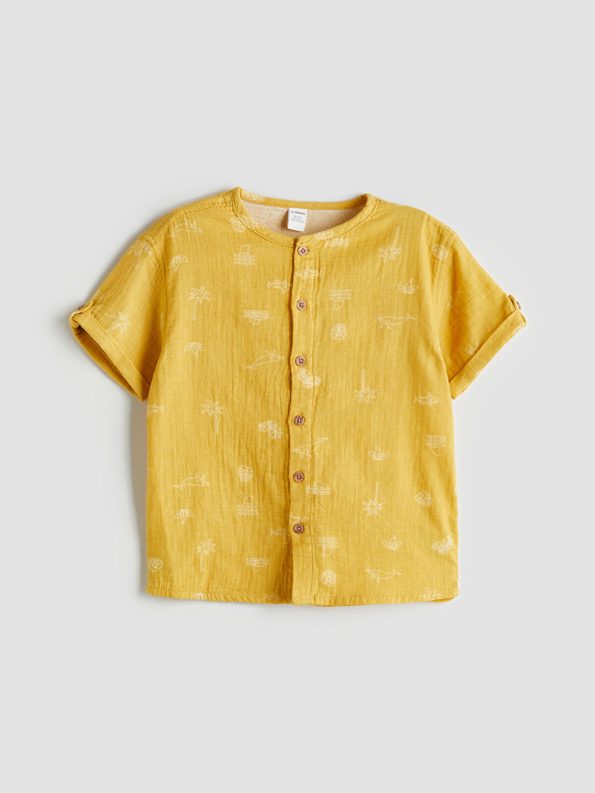 LCW Kids Yellow Mandarin Collar Boys Shirt and Shorts Set