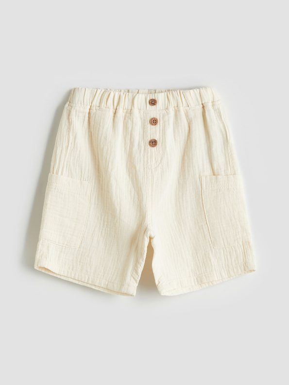 LCW Kids Yellow Mandarin Collar Boys Shirt and Shorts Set