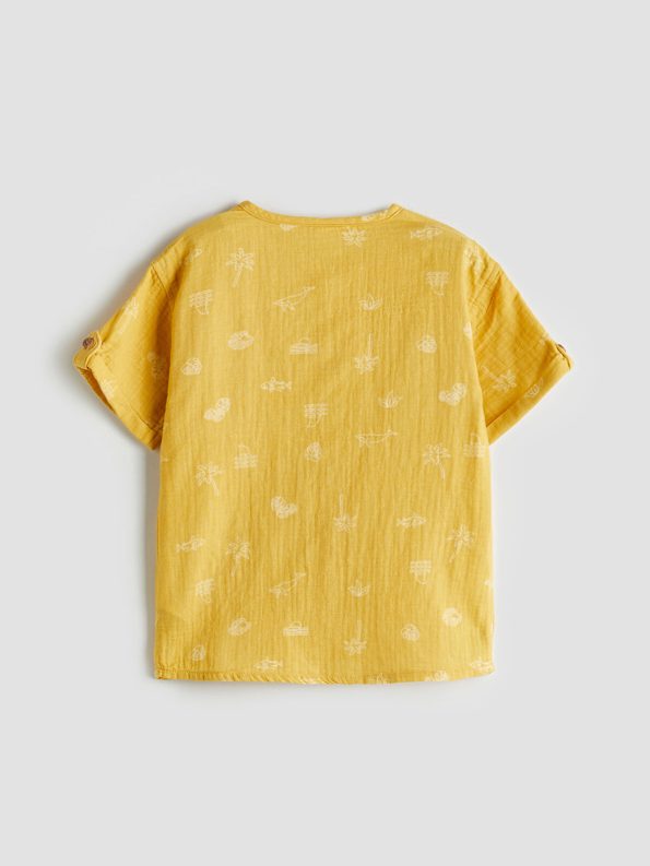 LCW Kids Yellow Mandarin Collar Boys Shirt and Shorts Set
