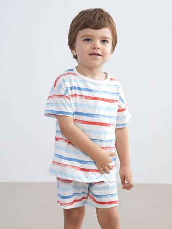 LCW Baby Cream Striped Shorts Pajama Set for Boys
