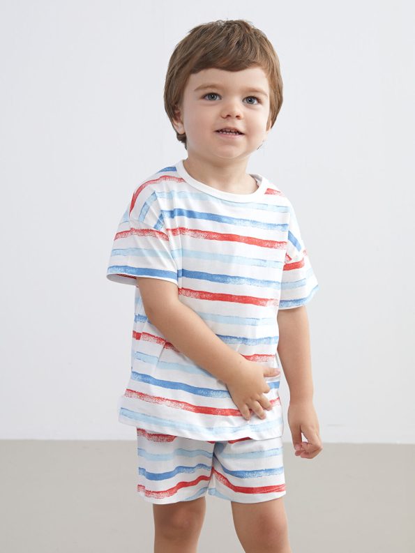 LCW Baby Cream Striped Shorts Pajama Set for Boys