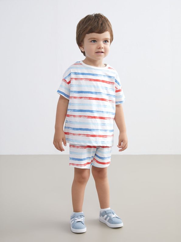 LCW Baby Cream Striped Shorts Pajama Set for Boys