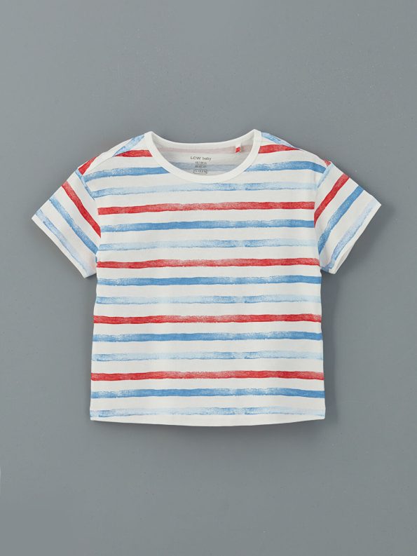 LCW Baby Cream Striped Shorts Pajama Set for Boys
