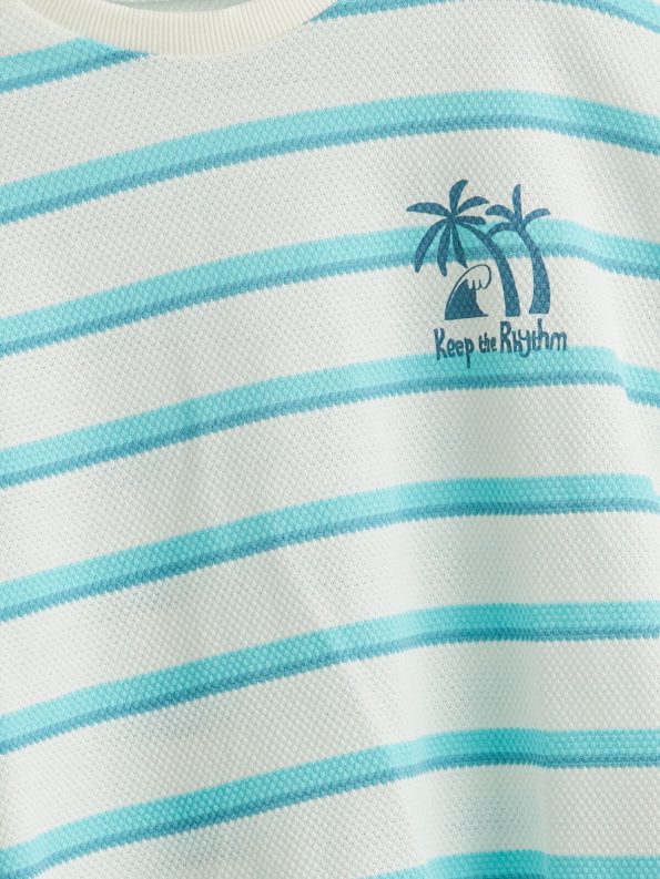 LCW Kids Cream Striped Crew Neck T-Shirt for Boys