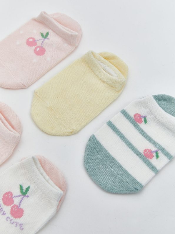 LCW Baby Pink Printed Girls' Sock Booties Set of 5