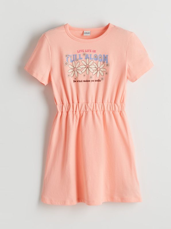 LCW ECO Pink Crew Neck Girl's Dress
