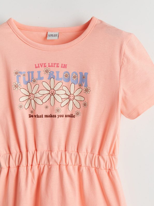 LCW ECO Pink Crew Neck Girl's Dress