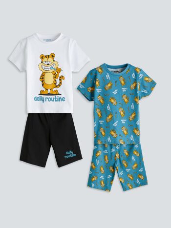 LCW Kids White Printed Boys' Pajama Set with Shorts