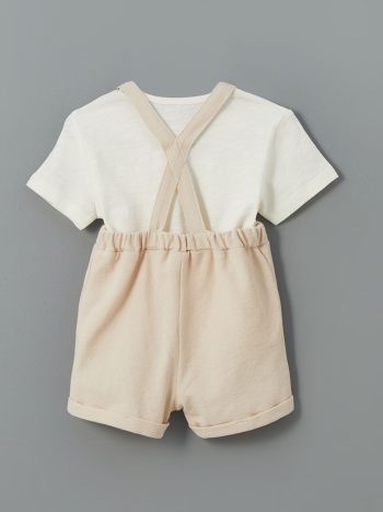 LCW Baby Beige Organic Cotton Baby Boy Overall and T-Shirt Set
