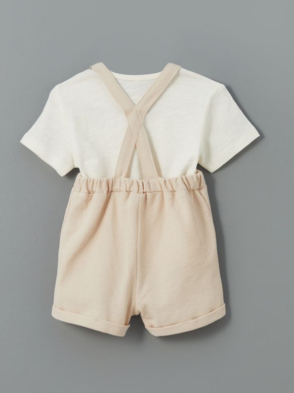 LCW Baby Beige Organic Cotton Baby Boy Overall and T-Shirt Set