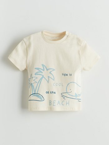 LCW Baby Cream Organic Fabric Boys' T-Shirt and Pants Set