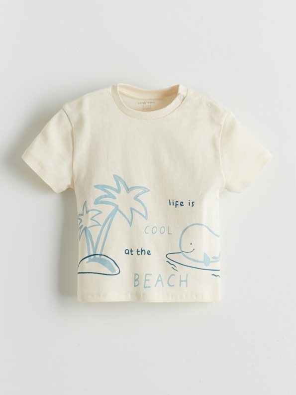 LCW Baby Cream Organic Fabric Boys' T-Shirt and Pants Set