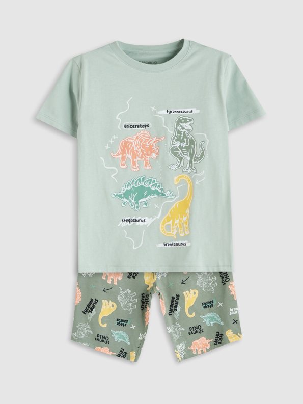 LCW Kids Green Dinosaur Print Short Pajama Set
