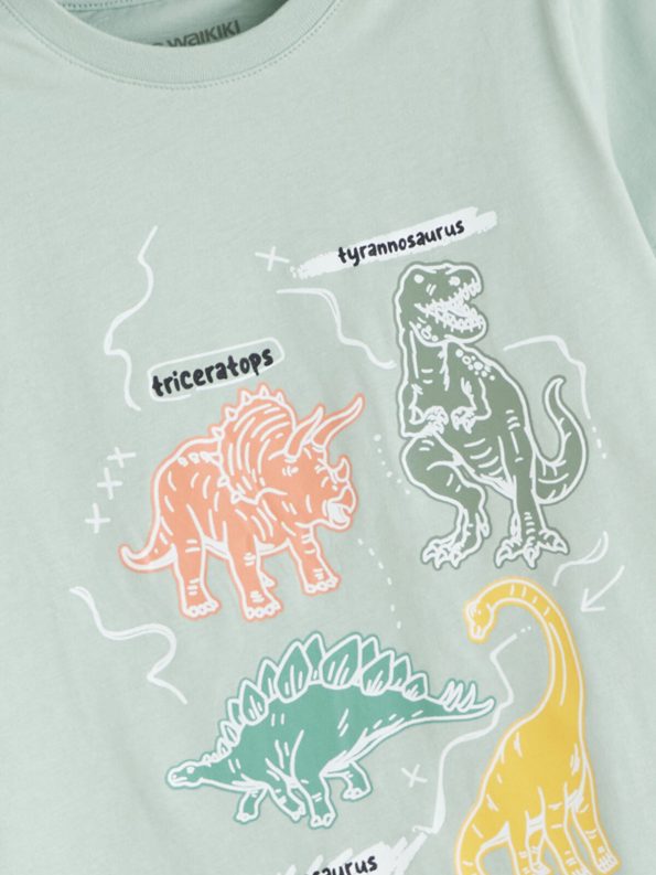 LCW Kids Green Dinosaur Print Short Pajama Set