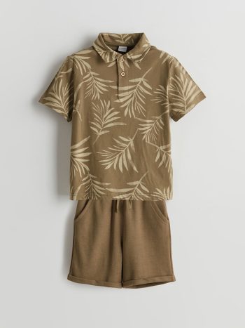 LCW Kids Haki Polo Collar Boys' T-Shirt and Shorts Set