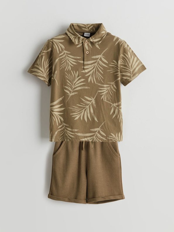 LCW Kids Haki Polo Collar Boys' T-Shirt and Shorts Set