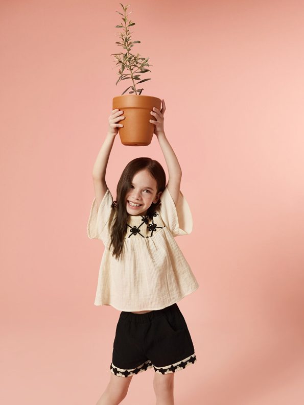 LCW Kids Embroidered Cream T-Shirt and Shorts Set for Girls
