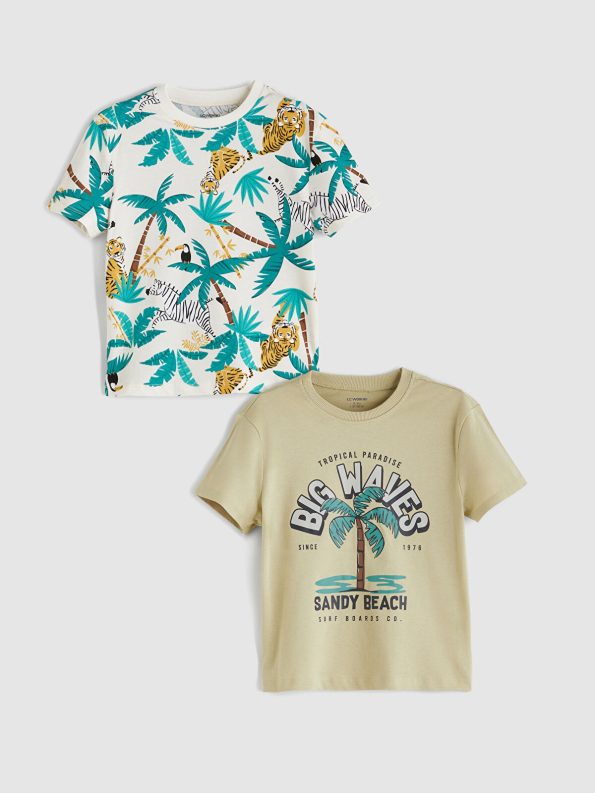 LCW Kids Haki Printed Boys T-Shirt Set