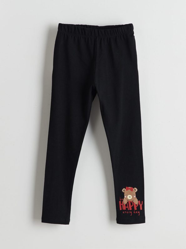 LCW ECO Black Elastic Waist Printed Girls Leggings