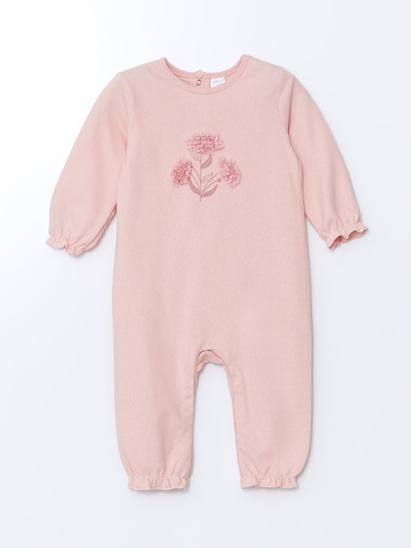 LCW Baby Pink Floral Print Long Sleeve Romper